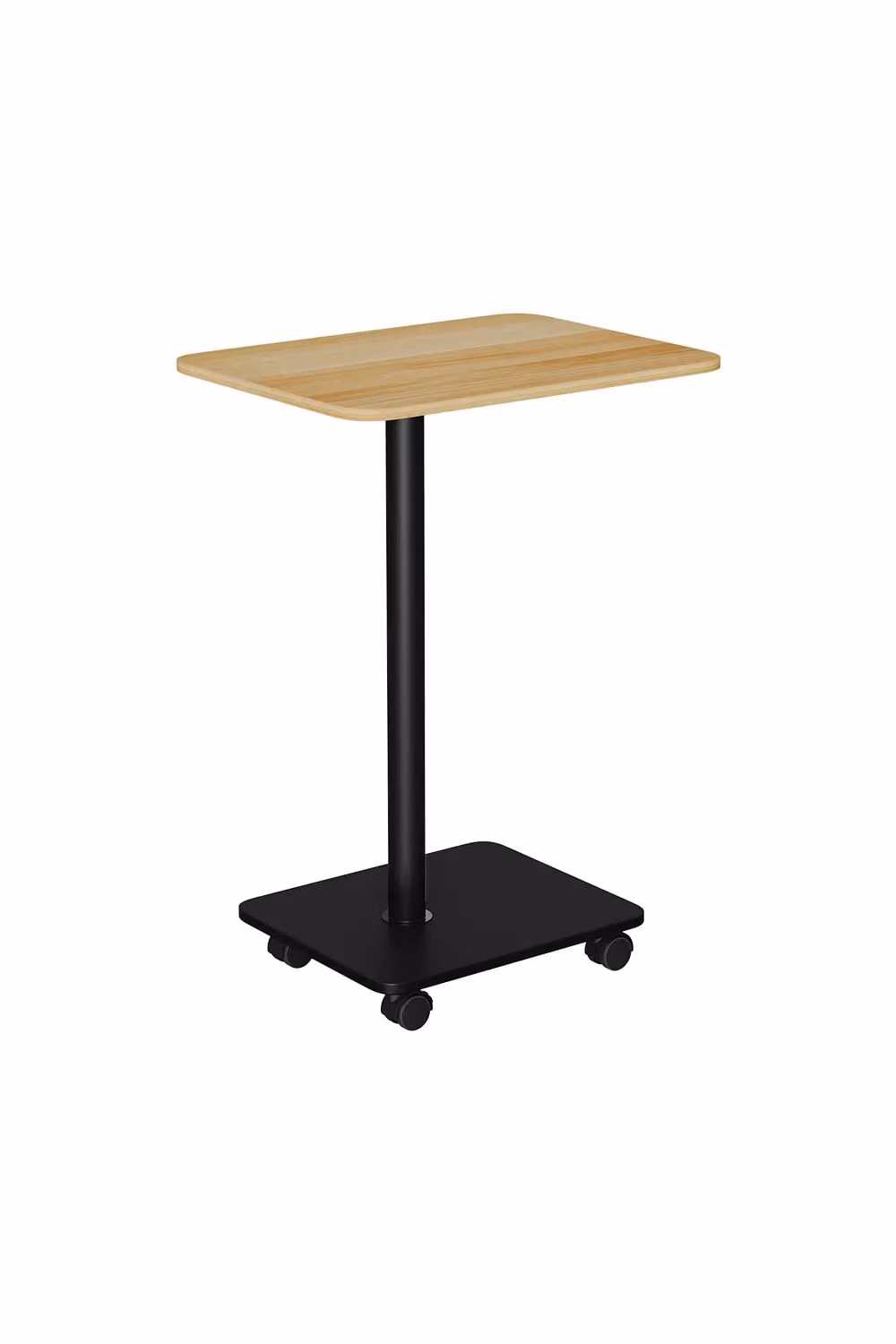Living and Home Modern Minimalist C Shaped Side Table with Lockable Castors in Brown Light Oak – 3