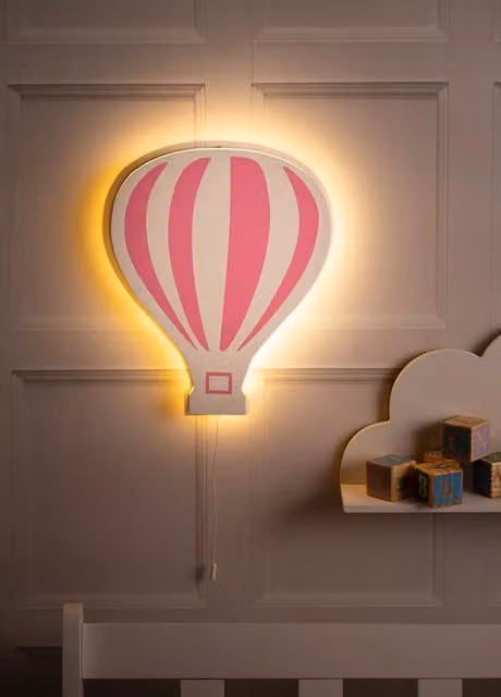 Marco Paul Pink and White Hot Air Balloon Wall Night Light for Nursery and Children's Rooms