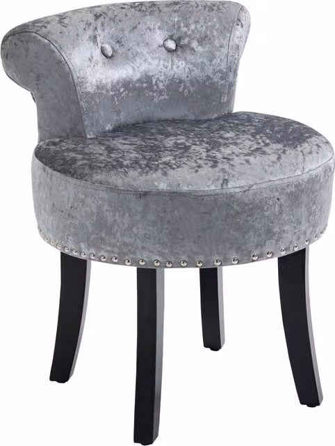 HOMCOM Grey Floral Velvet Dressing Table Stool with Rubberwood Legs – 1