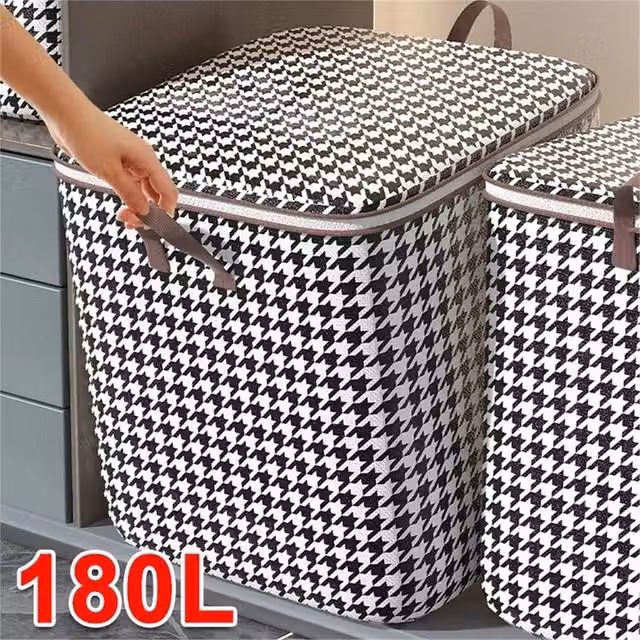Nordara 3-Piece Set of 180L Zipped Dustproof Fabric Storage Bags for Clothes and Quilts in Black