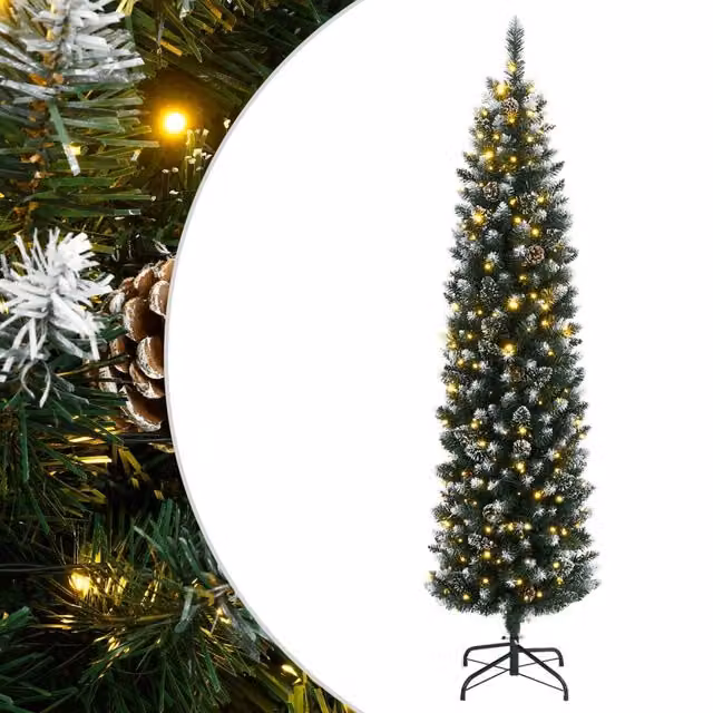 Berkfield Home Artificial Slim Green Christmas Tree with 300 Warm White LEDs, Height: 210 cm – 1