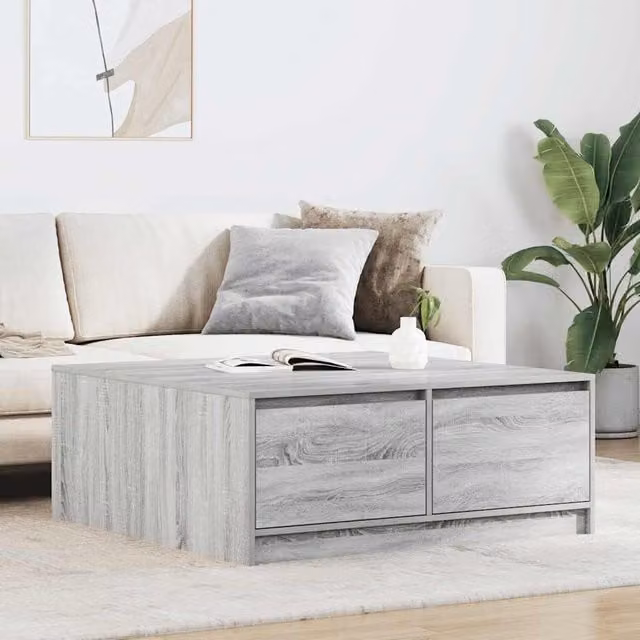 Berkfield Home Square Coffee Table with Drawers in Grey Sonoma, W/D/H: 100 x 100 x 40 cm – 1