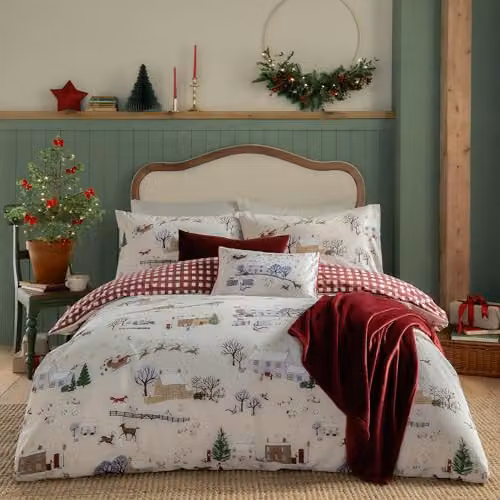 Riva Home Christmas Reversible Duvet Cover Set in Beige and White, 200 x 200 cm – 1