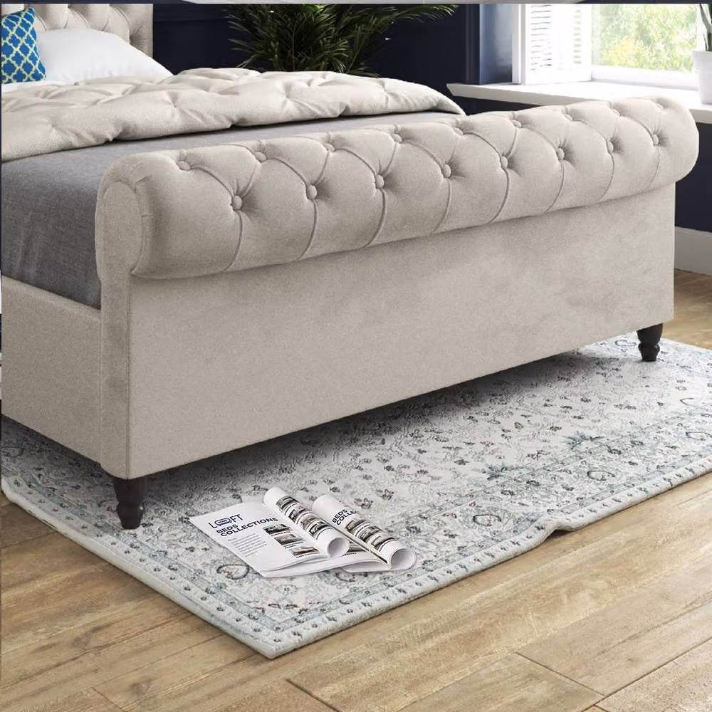 KDMD Toddington Sleigh Upholstered Designer Bed Frame in Beige Soft Velvet, Size: Single (90 x 190 cm) – 4