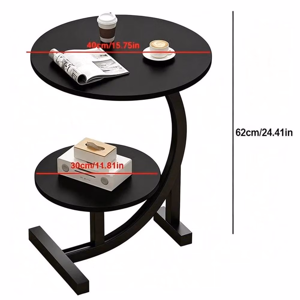 EONLION Black 2 Tier C Shaped Side Table with Round Top – 2
