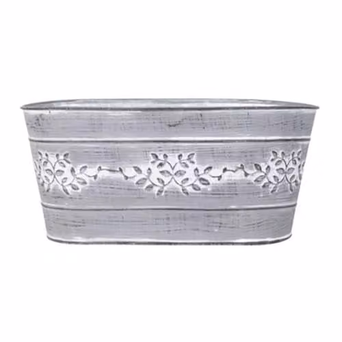 YouGarden Pair of Leaf Vine Tin Trough Planters in Grey Steel