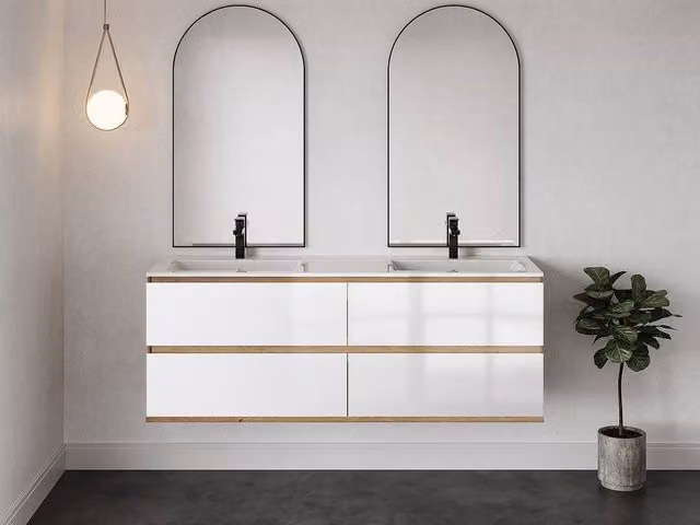 Vente-unique Wall-Mounted Bathroom Vanity Unit with Undermount Sink in Light Oak