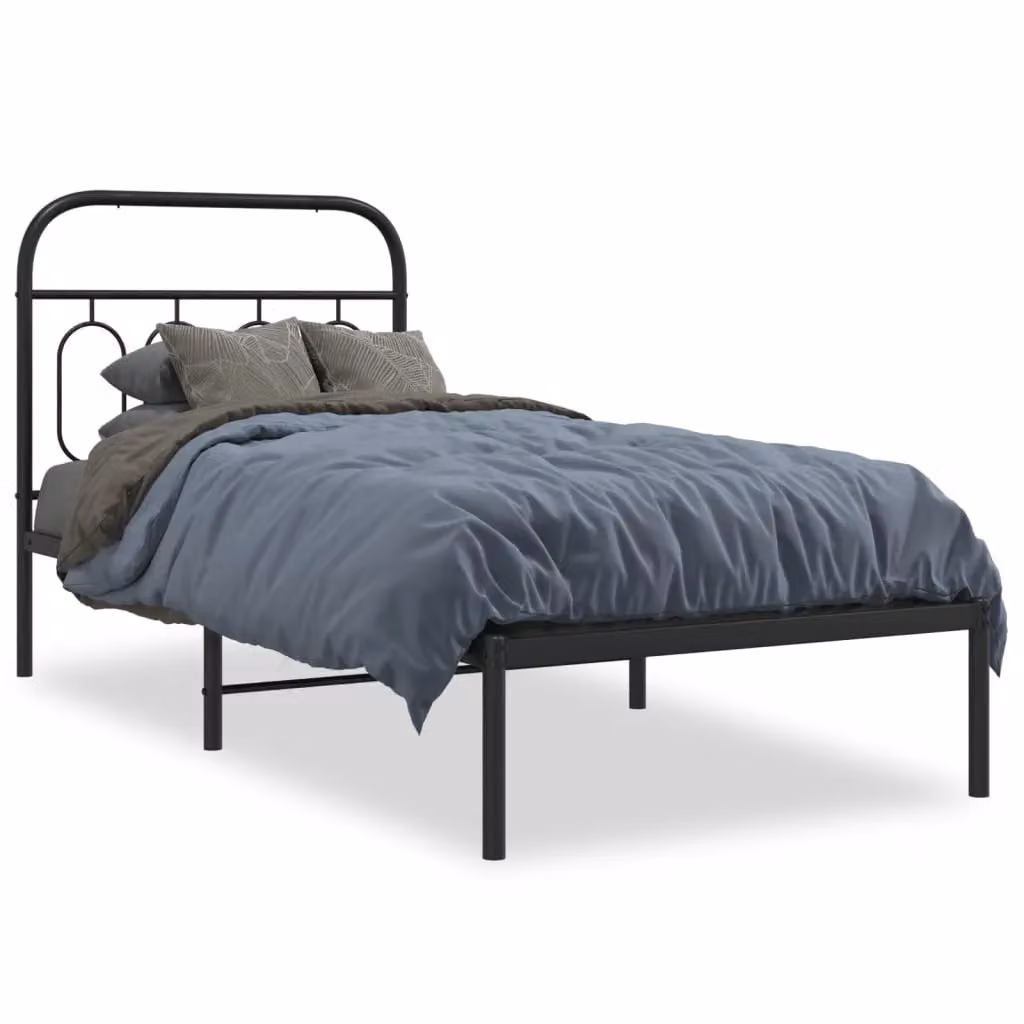 Berkfield Home Metal Bed Frame with Headboard in Black, W/D/H: 90 x 190 cm – 2