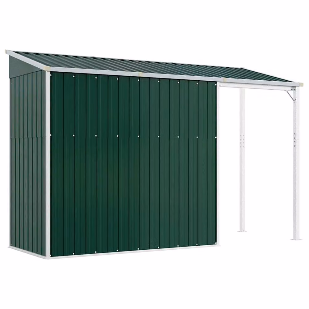 Berkfield Home Garden Pent Shed with Extended Roof in Green, W/D/H: 277 x 110.5 x 181 cm – 5