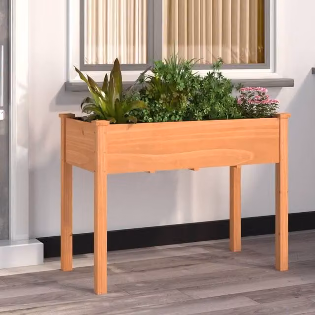 Berkfield Home Brown Solid Wood Fir Planter with Liner W/D/H: 118 x 59 x 76 cm – 1