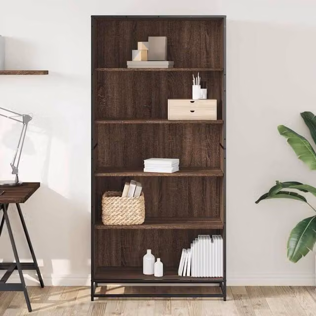 Berkfield Home Modern Bookcase in Brown Oak, W/D/H: 80.5 x 35 x 170.5 cm