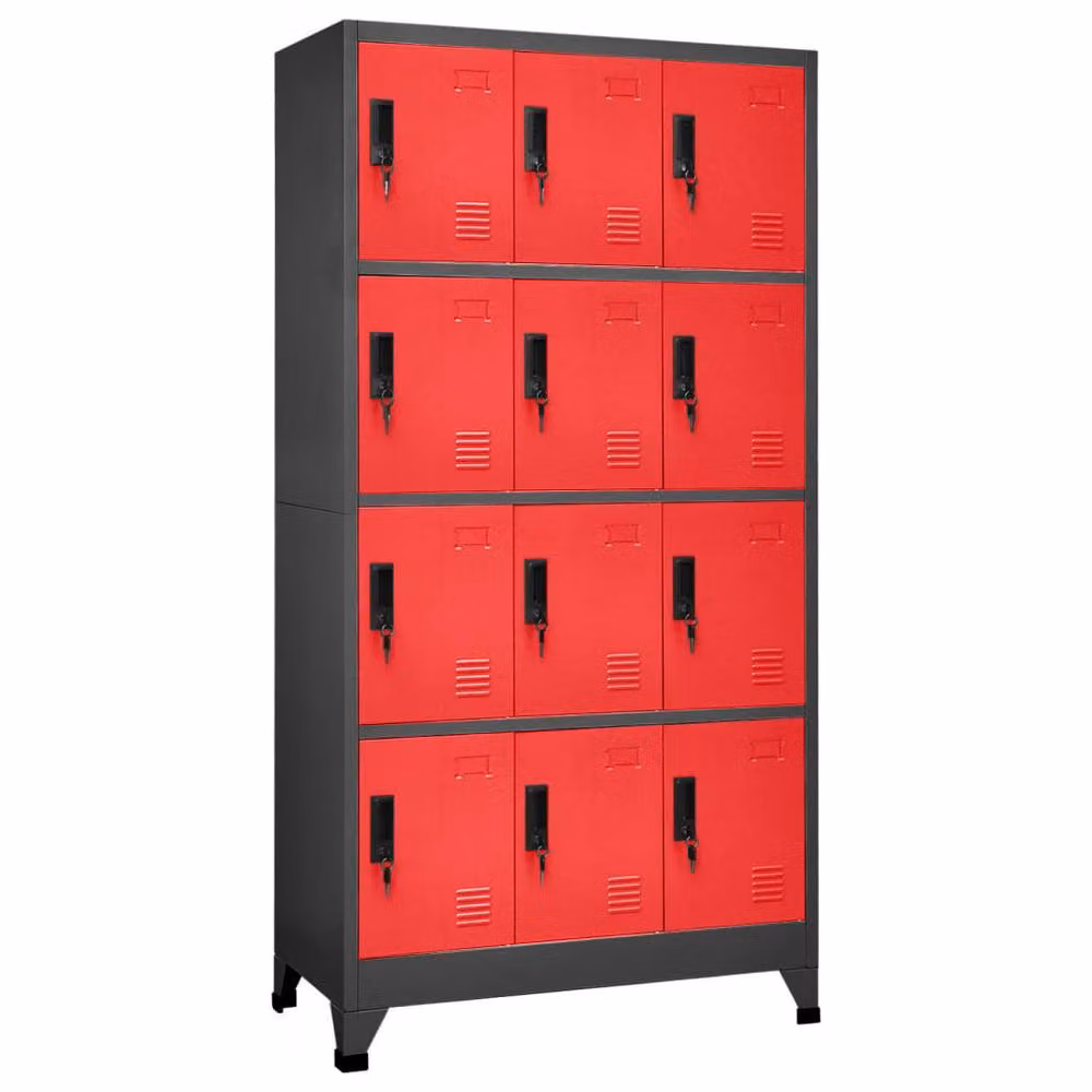 Berkfield Home Anthracite and Red Metal Locker Cabinet with Hinged Doors and Lock, W/D/H: 90 x 45 x 180 cm – 2