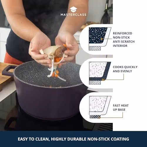 MasterClass Cast Aluminium Non-Stick Casserole Dish with Self-Basting Lid, Blue, Diameter: 28 cm, Volume: 5 l – 4