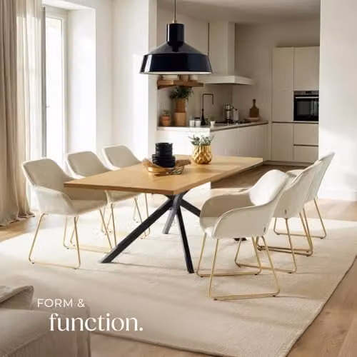tectake Jeane Dining Chair with Velvet-Look Fabric and Gold Metal Cantilever Base in Cream – 2