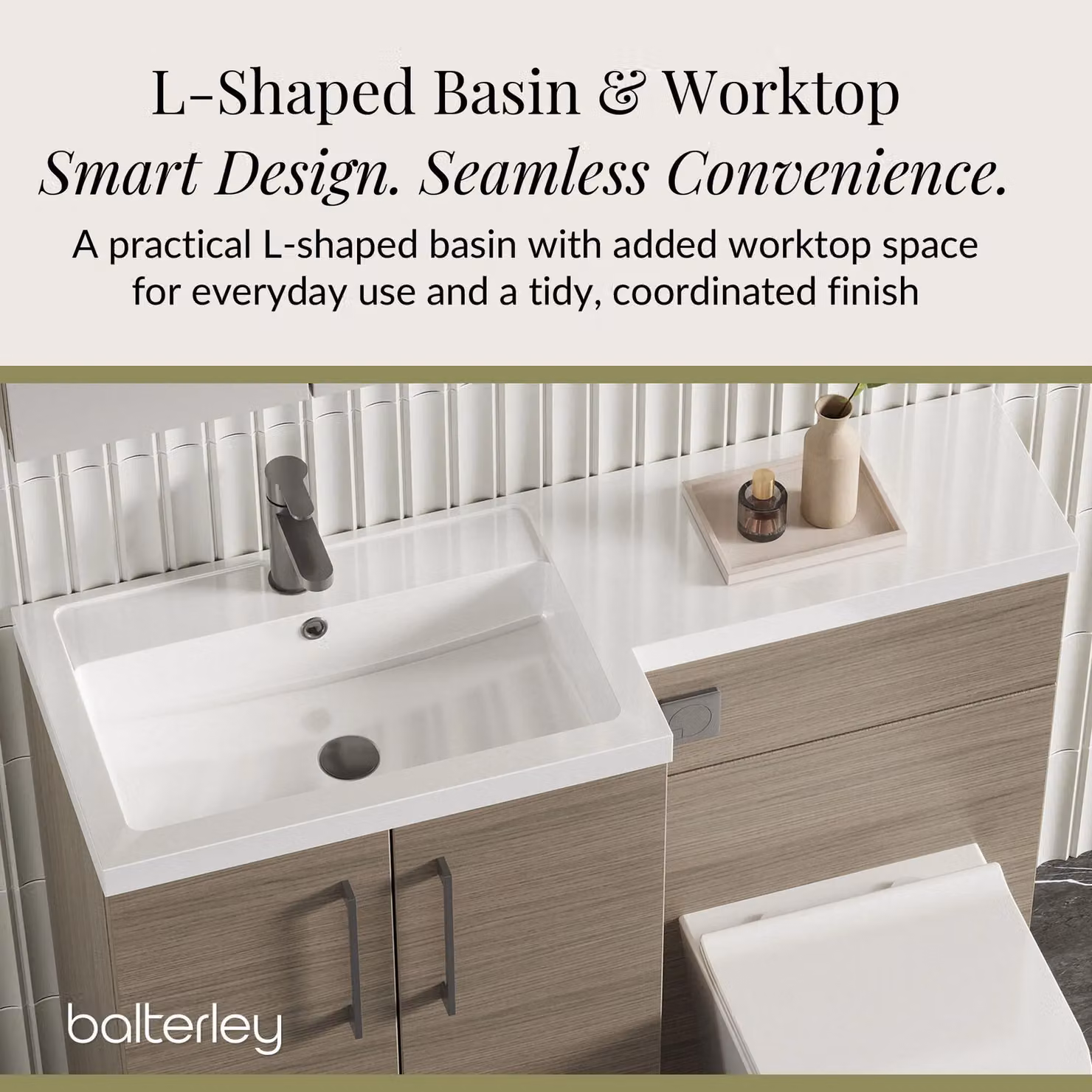 Balterley Solace Oak Left Hand Bathroom Vanity Basin and WC Unit, Brown, W: 110 cm, D: 39 cm, H: 84 cm – 3