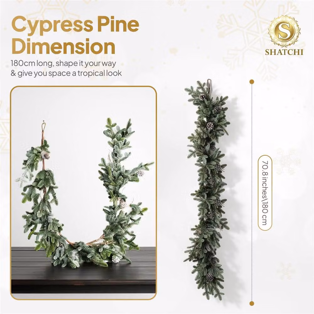Shatchi Green Cypress Pine Garland with Realistic Pine Cones, 180 cm – 5