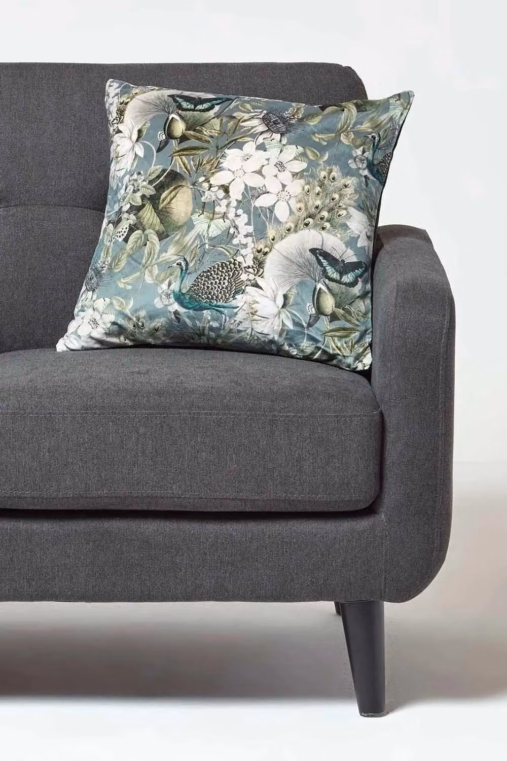 Homescapes Grey and Black Butterfly Reversible Velvet Floral Cushion with Microfibre Insert, W/D/H: 46 x 46 x 46 cm – 2