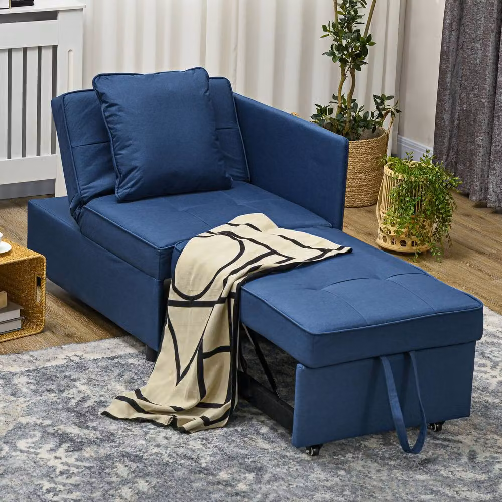 STILVORA 3-in-1 Blue Fabric Click-Clack Sofa Bed with Solid Wood Frame – 8