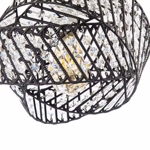 Happy Homewares Modern Triple Ring Matte Black Metal Pendant Light Shade with Transparent Acrylic Beads W/D/H: 21 x 21 x 30 cm – 3