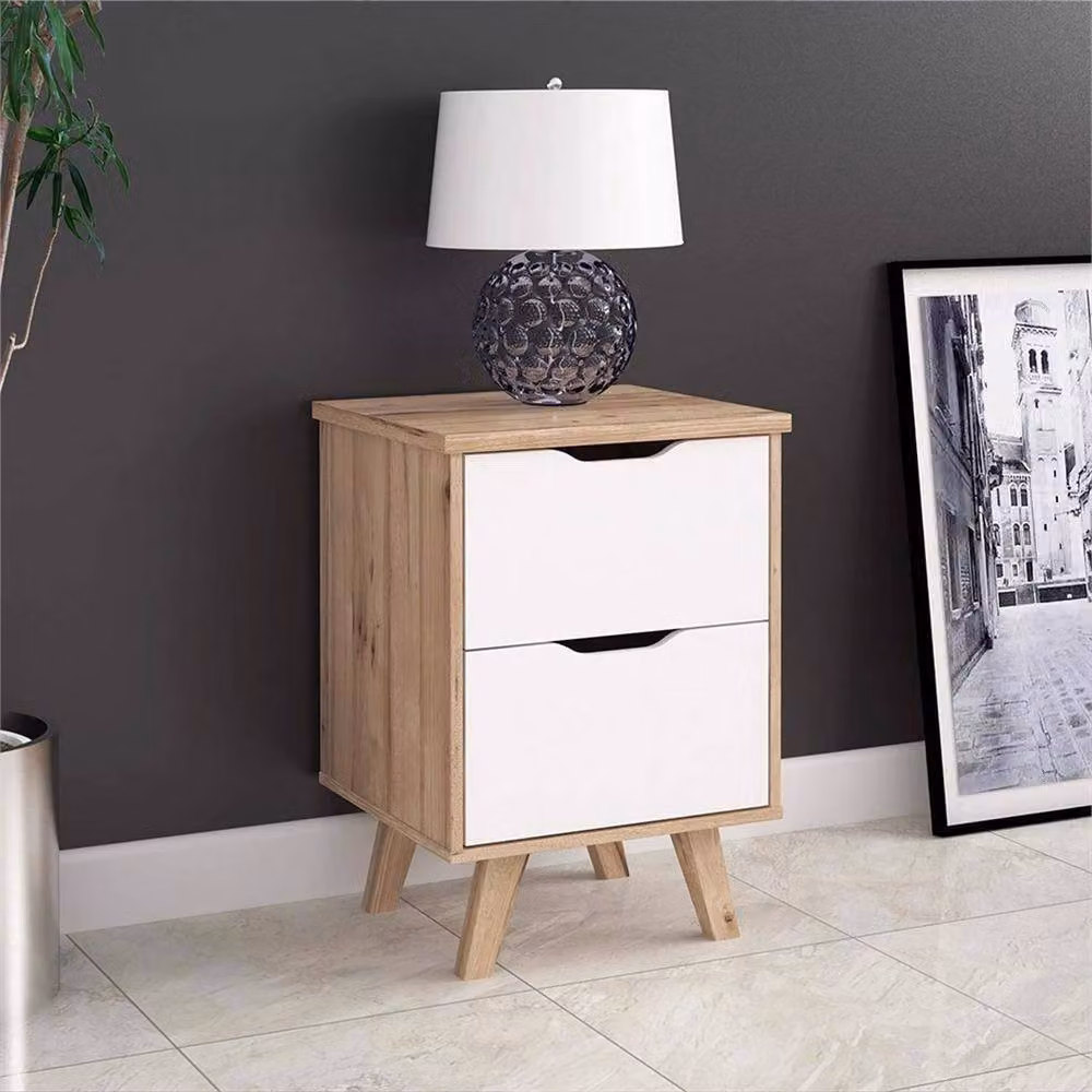 Nordara Modern Matt White Oak 2-Drawer Bedside Table – 3