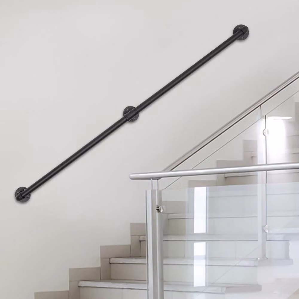 PAWNORA Black Galvanised Steel Round Stair Railing Handrail, Length: 152.4 cm – 5