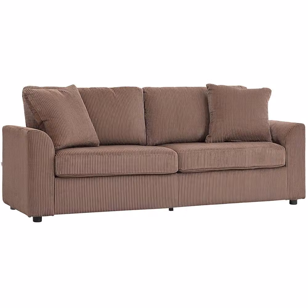STILVORA 3 Seater Brown Corduroy Upholstered Sofa with Scatter Cushions, W: 212 cm, H: 88 cm, D: 80 cm – 4