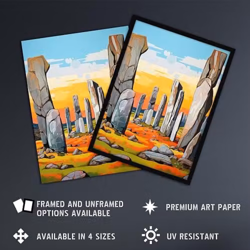 Artery8 Callanish Standing Stones Vibrant Artwork Ancient Stone Circle Isle Of Lewis Scotland Multicolour Paper Poster Print W: 46 cm, H: 61 cm – 2