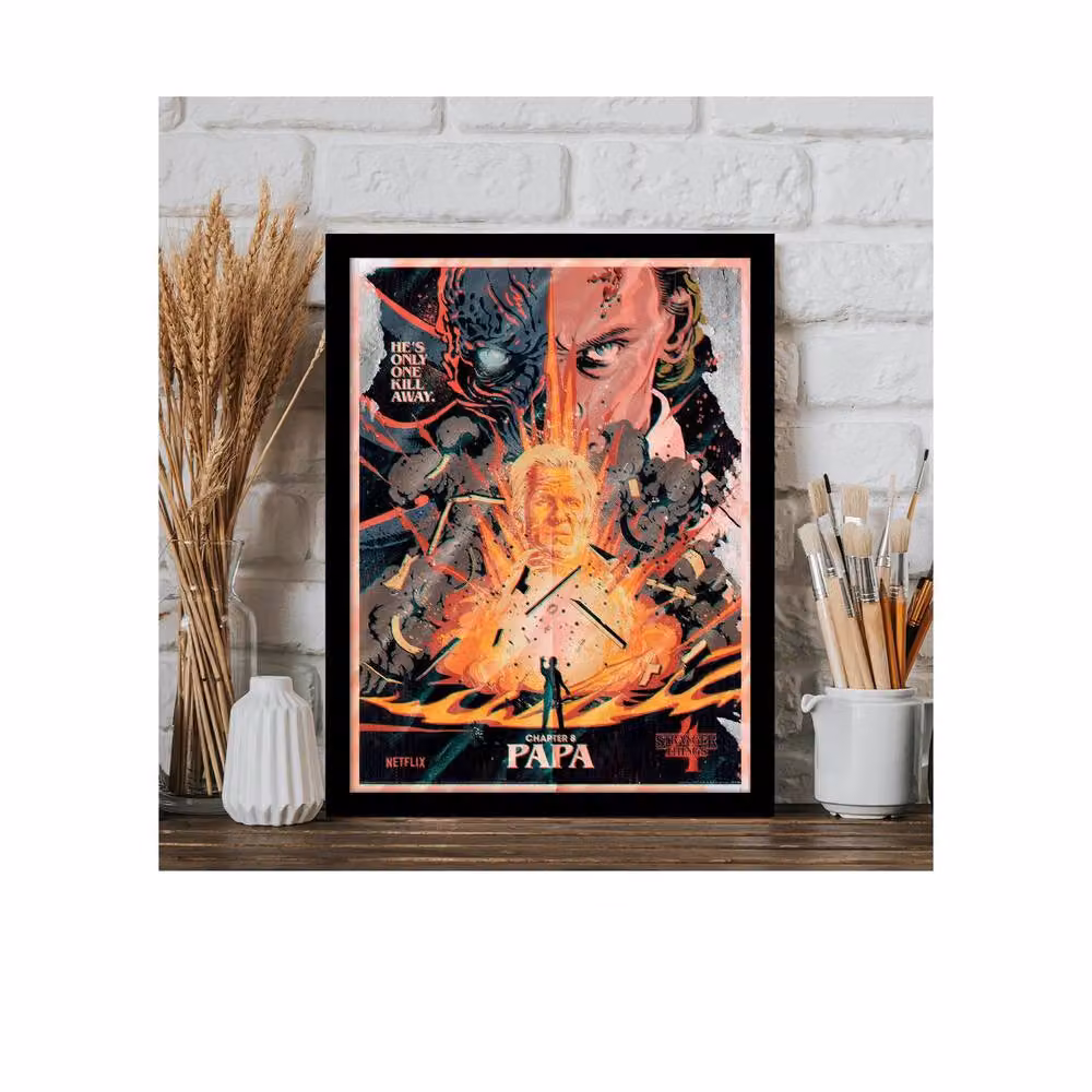 Stranger Things Chapter 8 Papa Typography Paper Poster in Black and Multicolour – 2