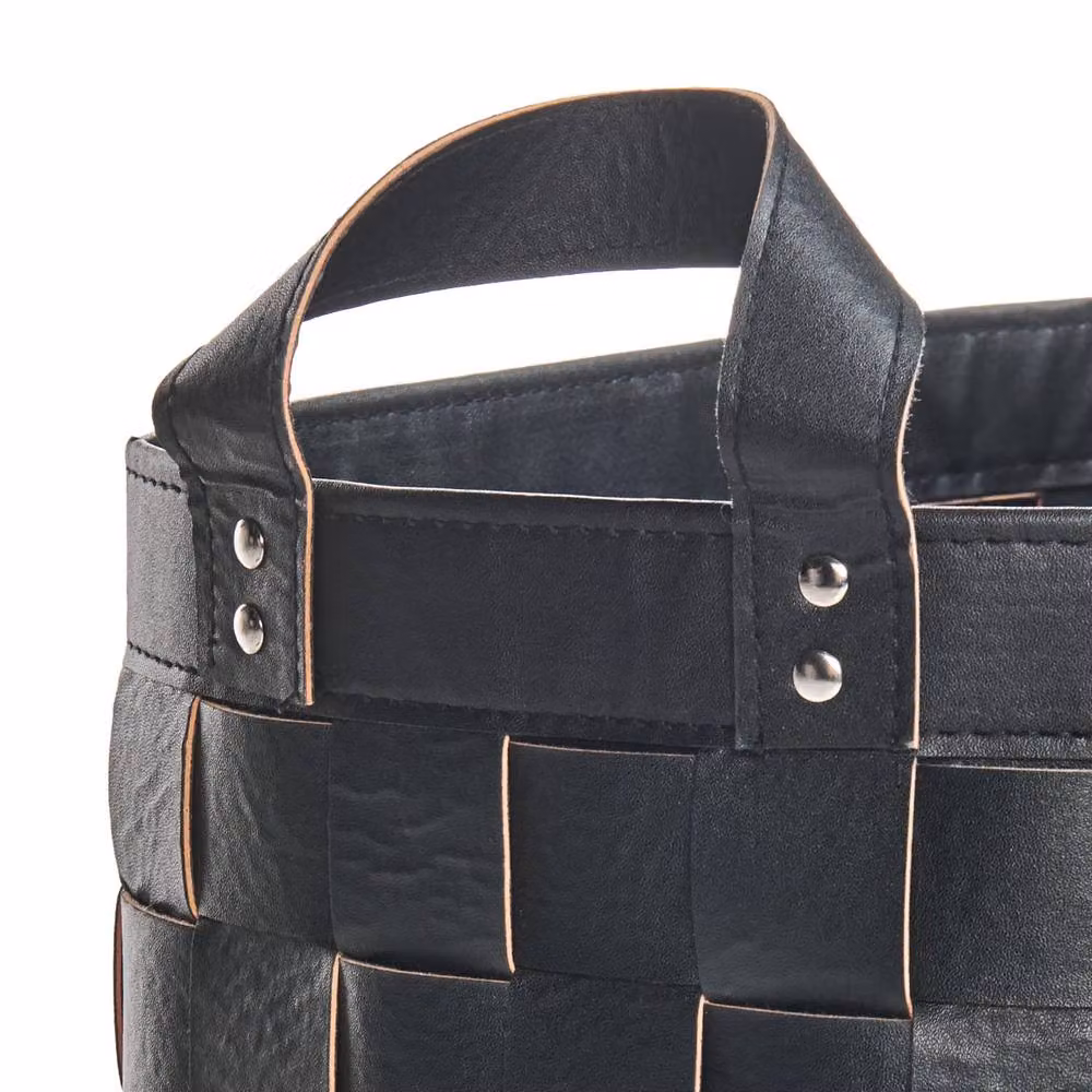 Wyld and Coco Set of 2 Black Faux Leather Storage Baskets with Handles – 4