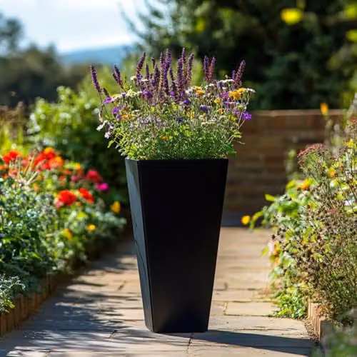 Access Garden Products Galvanised Steel Tapered Square Planter, Black, W/D/H: 40 x 40 x 90 cm – 1