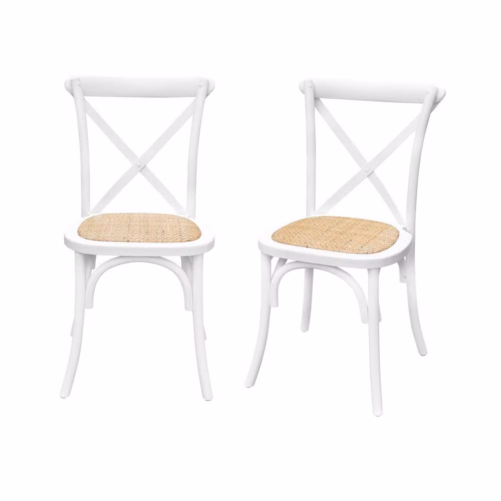 sweeek Set of 2 White Vintage Wooden Bistro Chairs with Rattan Details – 2