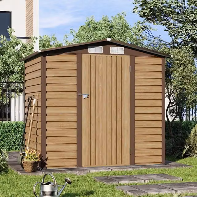 Breeins Galvanised Steel Apex Roof Garden Storage Shed in Brown