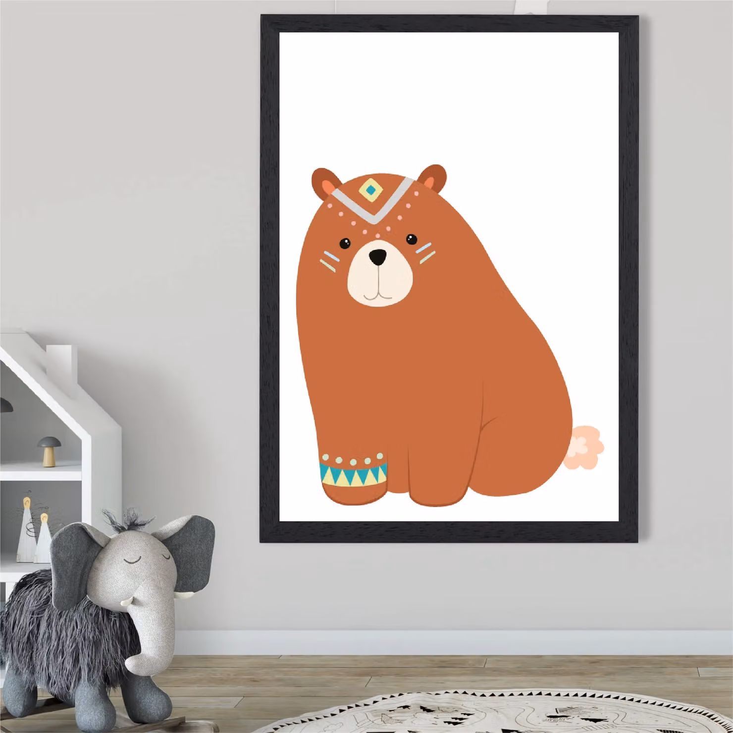 ARTZE Crouching Bear Tribal Animal Framed Print, Black and Brown, A4 – 2