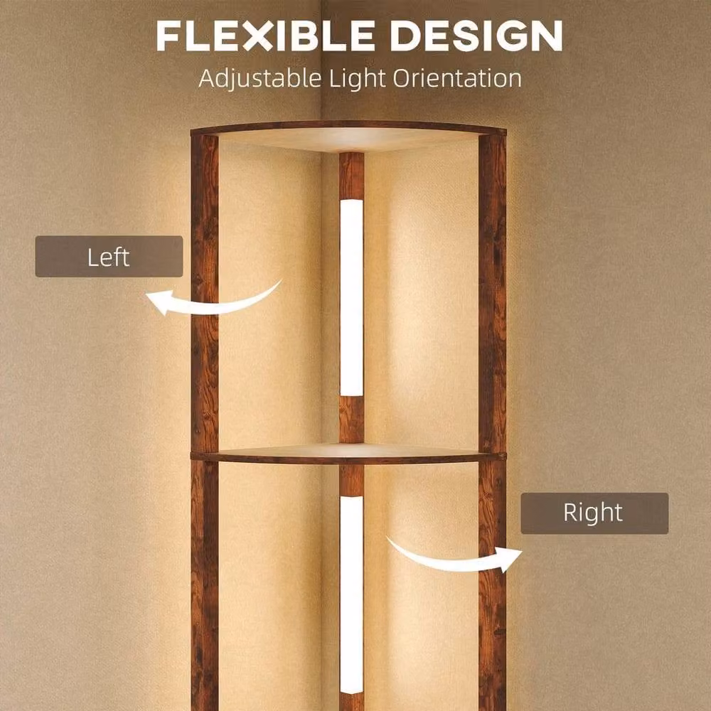 PAWNORA Brown Wood Corner Floor Lamp with Adjustable Warm White LED Light, H 100 cm x W 15 cm – 1