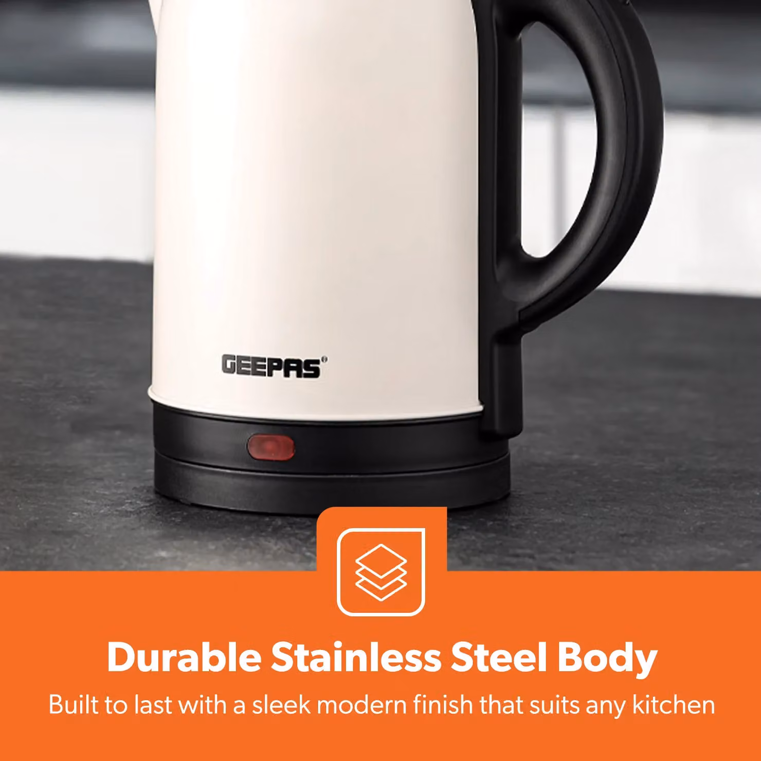 Geepas 1.8L Cordless Stainless Steel Rapid Boil Jug Kettle with Auto Shut-off, 1800W, Cream and Black – 6