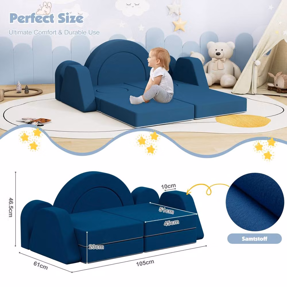 KEEPREAPER Modular Kids Foam Play Sofa Bed in Blue – 7