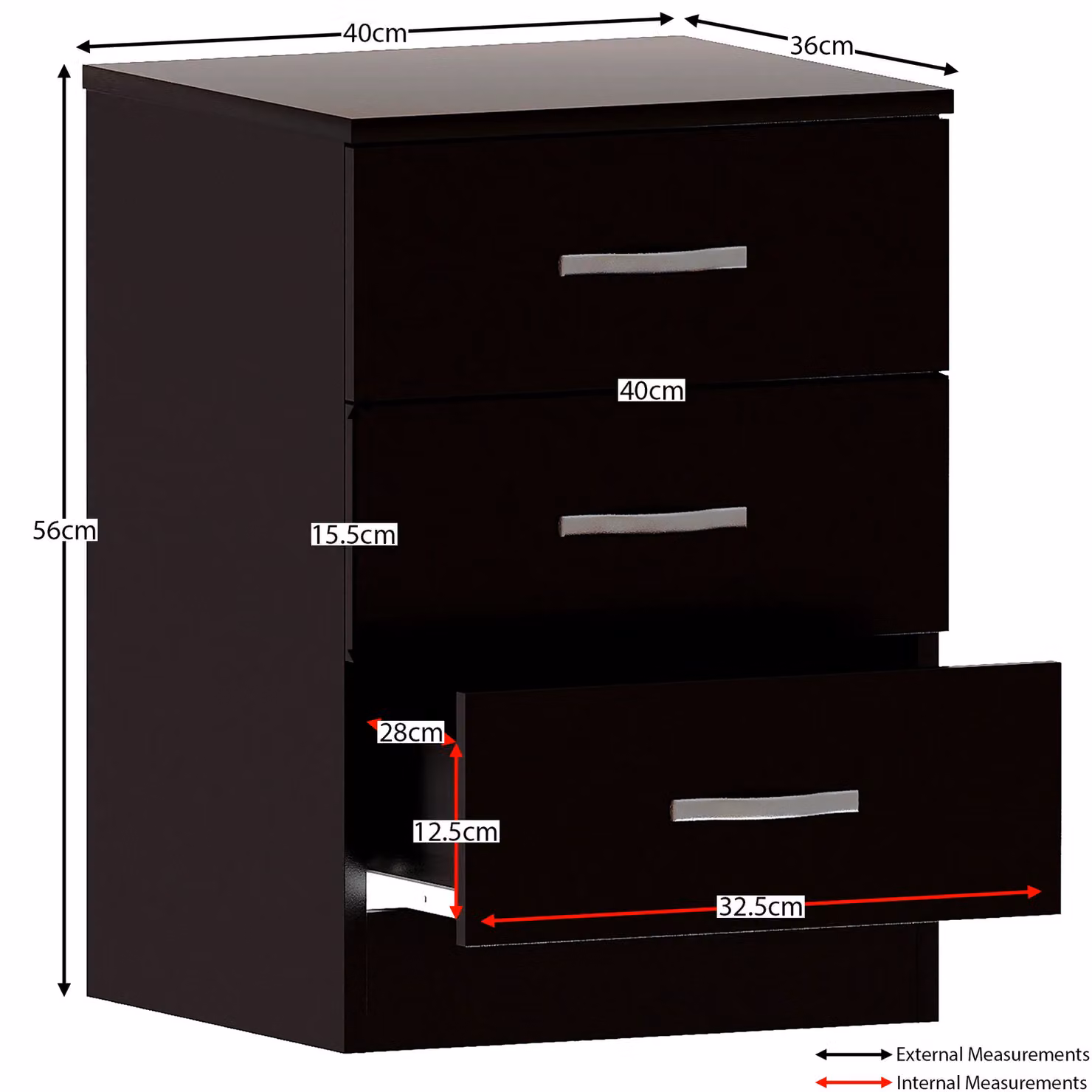 Vida Designs Riano 3 Drawer Bedside Cabinet in Black – 2