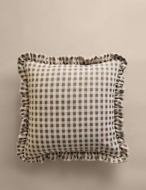 M&S Green Chenille Woven Gingham Square Cushion
