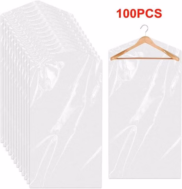 FLAVORA 100 Pack Transparent Plastic Garment Covers for Clothes, Suits and Dresses, Width: 50 cm – 1