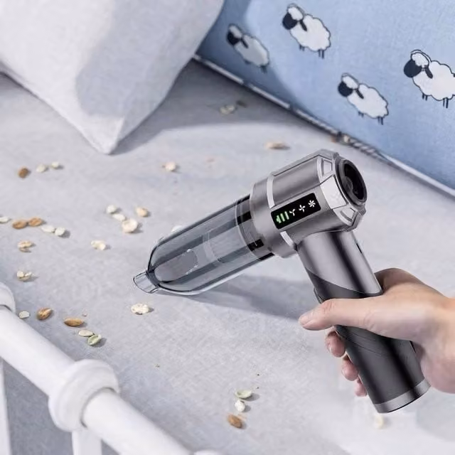 NESTLUNE Portable Handheld Car Vacuum Cleaner in Silver, Rechargeable for Car Use and Pet Hair, W/D/H: 15.0 x 15.0 x 15.0 cm