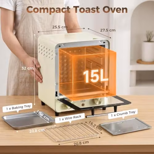 HOMCOM 15L Convection Mini Oven and Grill with Timer, 1000W, White – 3