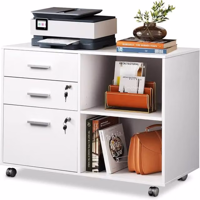 Rolipo 3 Drawer Mobile File Cabinet in White with Lock and Castors – 1