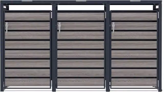 Monstershop Triple Wheelie Bin Metal and Wood Storage in Anthracite Grey – 1