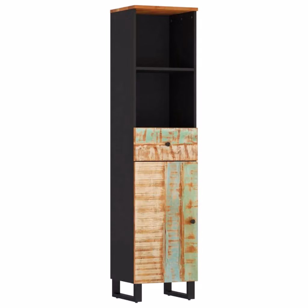 Berkfield Home Rustic Reclaimed Solid Wood Bathroom Cabinet, Multicolour, W/D/H: 38 x 33 x 160 cm – 2