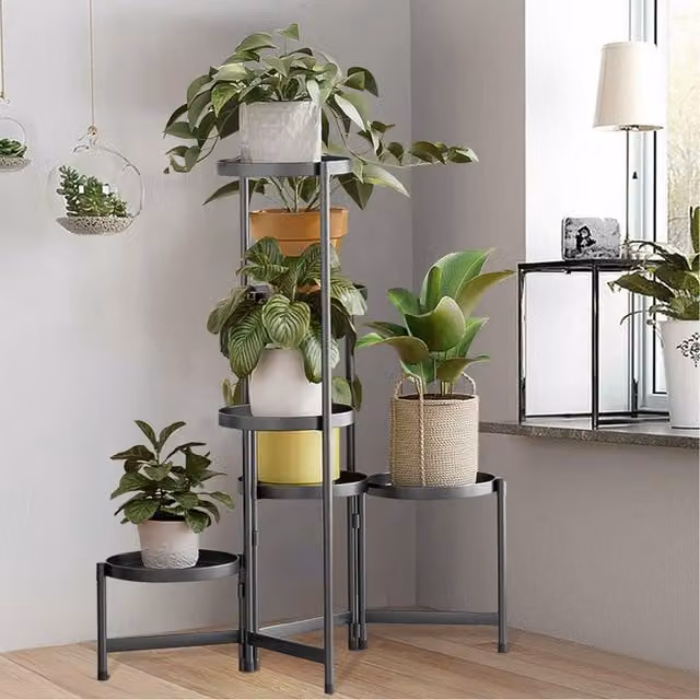 Lifeideas 5 Tier Modern Metal Plant Display Rack in Matt Black