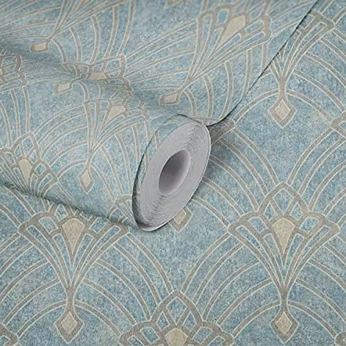 A.S. Création Mata Hari Oriental Non-Woven Wallpaper, Blue and Beige, W/H: 53 x 1000 cm – 1