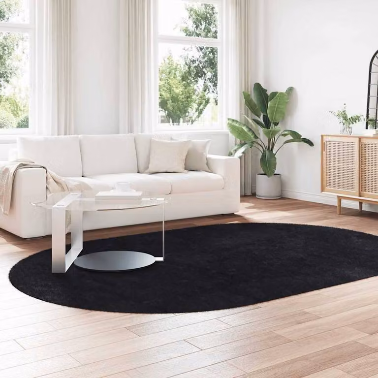 Berkfield Home NAVARRA Black Shaggy High Pile Polyester Rug, W: 300 cm, D: 200 cm
