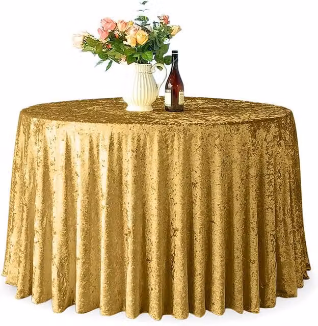 Neel Blue Diamond Velvet Round Tablecloth in Blue and Gold, Diameter: 228.6 cm