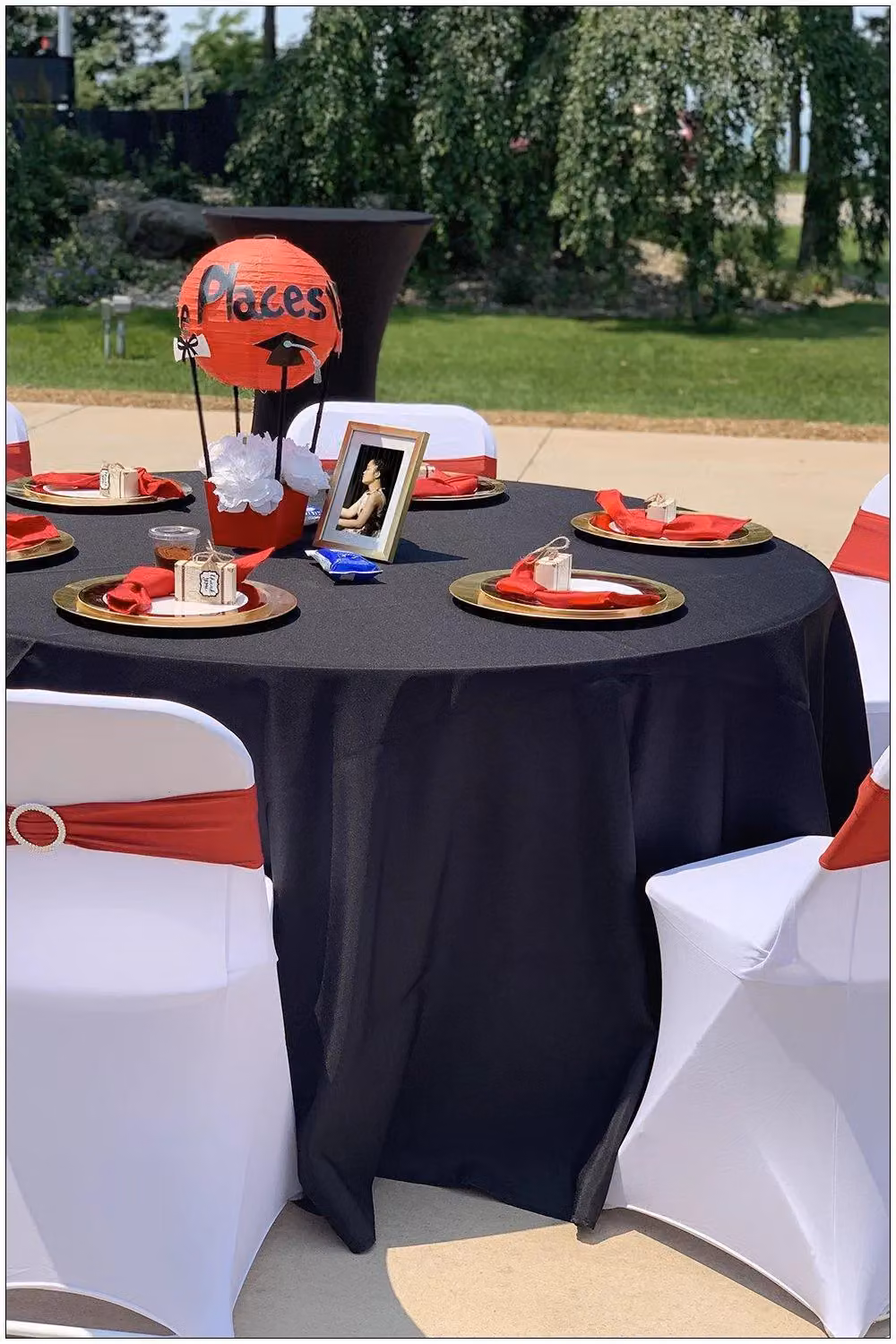 Neel Blue Premium Round Polyester Tablecloth in Black, Diameter: 177.8 cm – 6