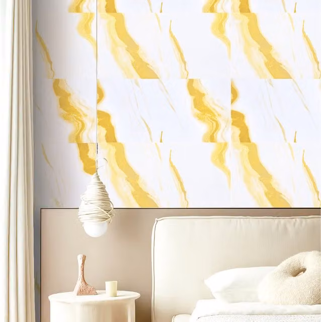 Livingandhome 10-Piece Waterproof and Oilproof Marble Texture Adhesive Wall Stickers in Yellow